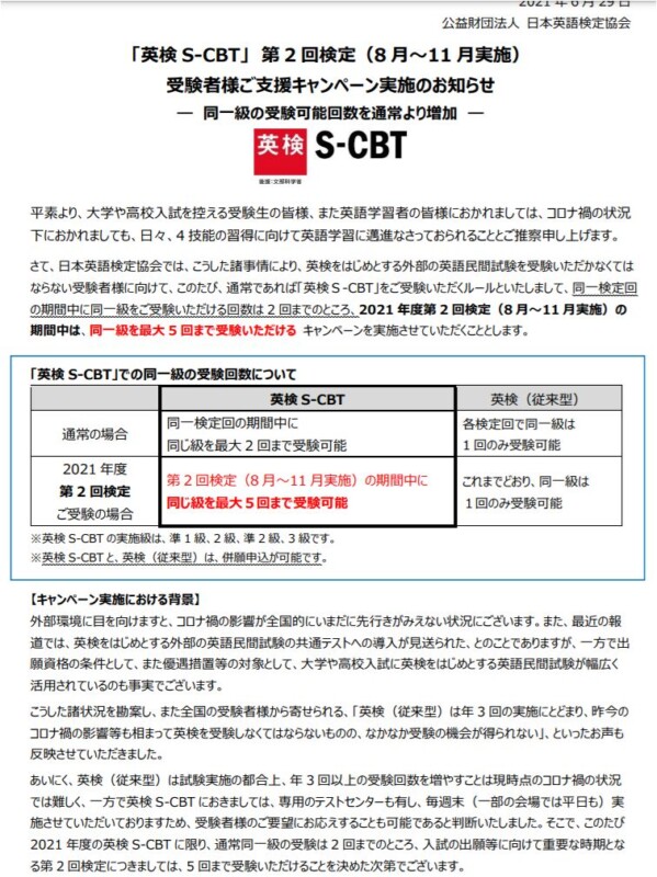 2021-1　S-CBTについて速報!!　(6/29発表)